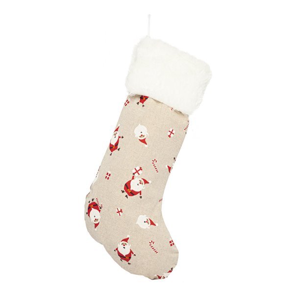 Χριστουγεννιάτικη Διακοσμητική Κάλτσα Μπεζ με Άγιο Βασίληδες (50cm)